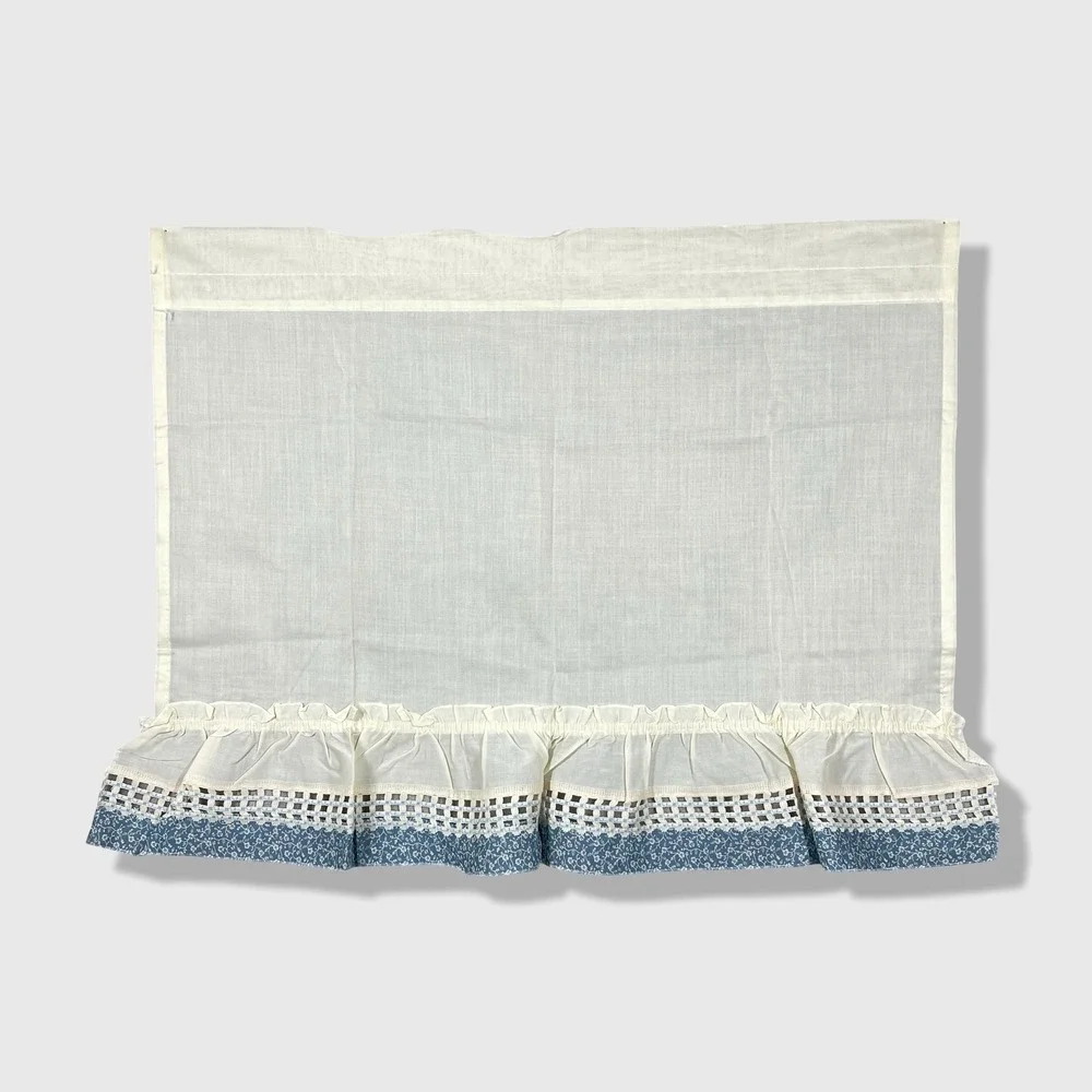 Vintage Cafe Curtains Unisex 30x24 White Blue Cottagecore Farmhouse Ruffle